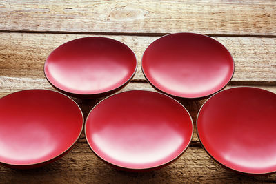 High angle view of red wine on table