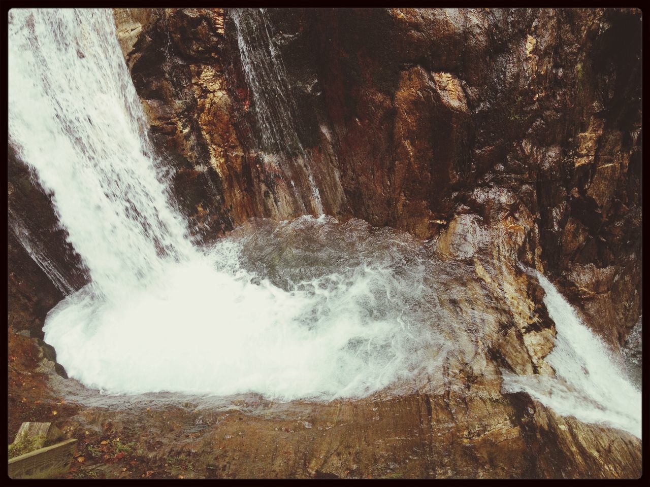 water, transfer print, motion, waterfall, surf, auto post production filter, flowing water, long exposure, flowing, nature, beauty in nature, splashing, rock - object, power in nature, scenics, high angle view, blurred motion, outdoors, day, stream