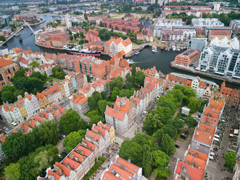 High angle view of townscape and trees in city