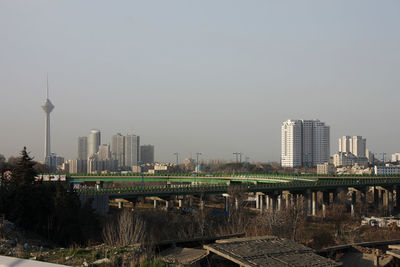 Cityscape against clear sky
