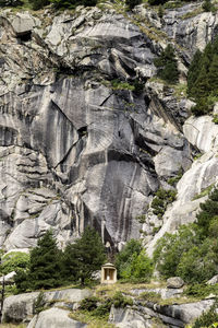 Scenic view of rock formation by trees