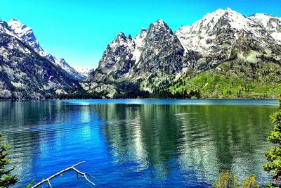 Scenic view of lake with mountains in background