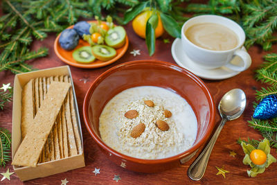 Close-up of breakfast on table