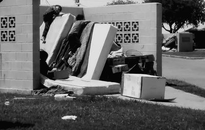 Midsection of man outside building