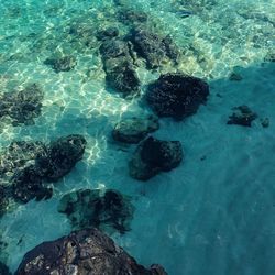 High angle view of blue sea