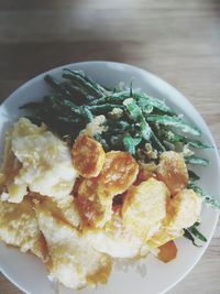 High angle view of food served in plate on table