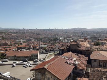 High angle view of townscape against sky