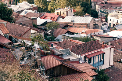 High angle view of buildings in town