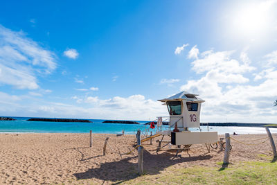 Scenic view of beach against sky on sunny day