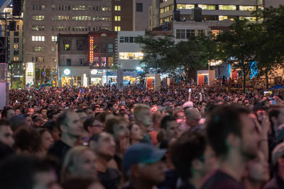 High angle view of crowd on street at night