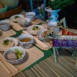 High angle view of food on table