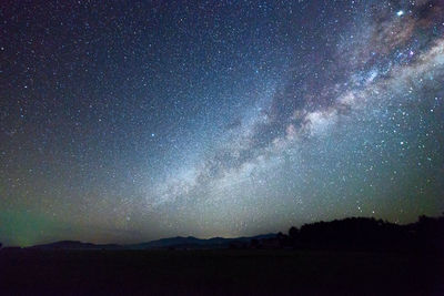 Scenic view of silhouette mountain against sky at night