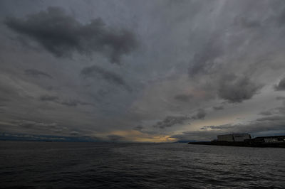 Scenic view of sea against storm clouds