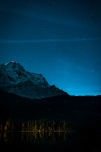 Scenic view of mountains against sky at night