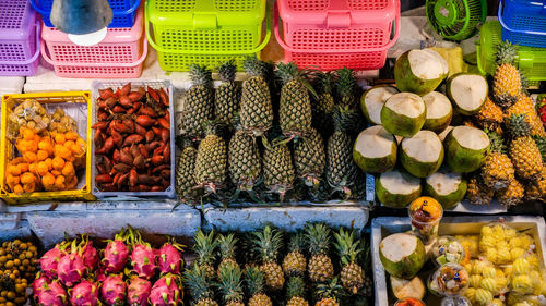 High angle view of vegetables for sale at market stall