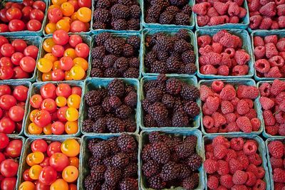 Full frame shot of fruits and vegetables for sale at market stall