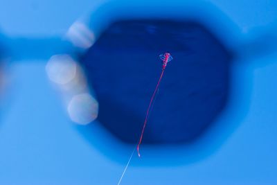 Low angle view of kite flying in blue sky