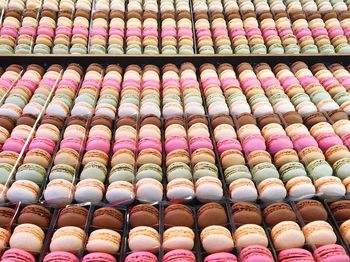 Full frame shot of colorful macaroons for sale
