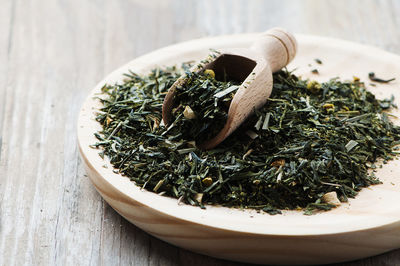 Close-up of herb on table