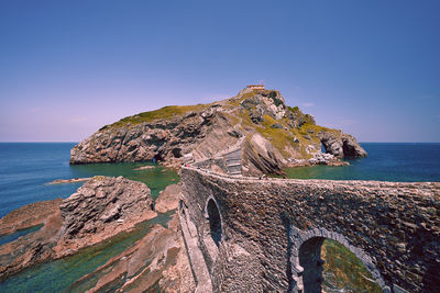 Scenic view of sea against clear blue sky