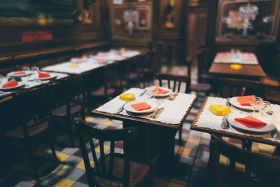 Breakfast on table in restaurant