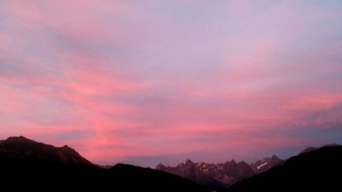 Scenic view of mountains against cloudy sky