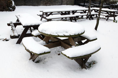 White horse on snow covered field