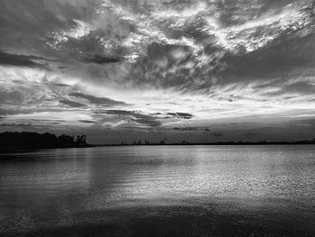 Scenic view of lake against sky during sunset