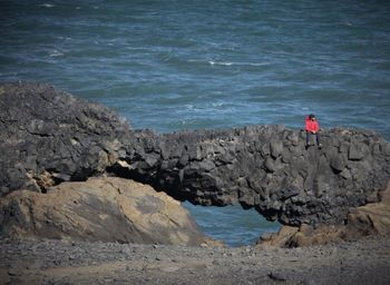 Scenic view of rocks on beach