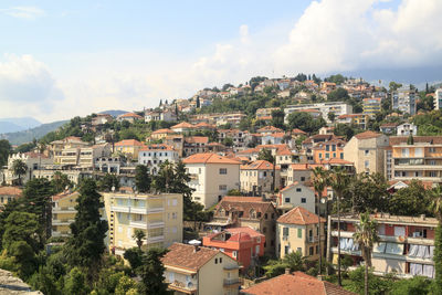 High angle view of townscape against sky