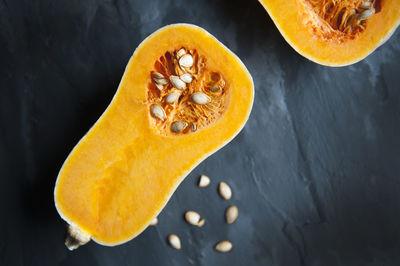 High angle view of orange on table