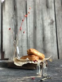 Close-up of eclairs on table