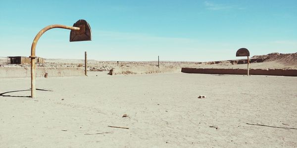 View of basketball hoop on beach