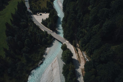 High angle view of bridge over river in forest