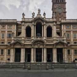 Low angle view of building against cloudy sky