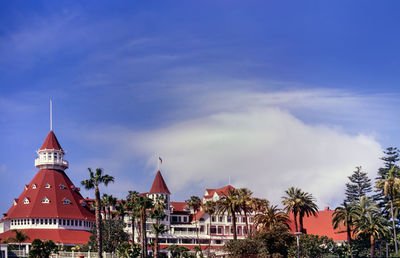 Panoramic view of buildings and trees against sky