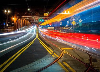 Light trails on street at night