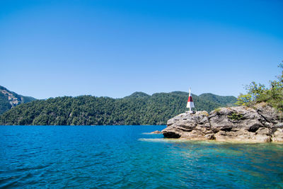 Scenic view of sea against blue sky