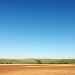 Scenic view of landscape against clear blue sky