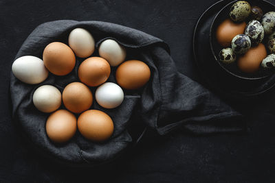 High angle view of eggs in bowl