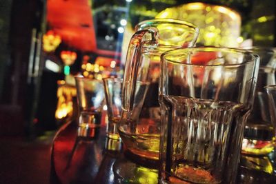 Close-up of beer in jar on table