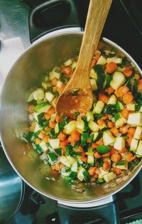 High angle view of vegetables in bowl