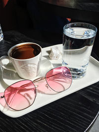 High angle view of coffee on table