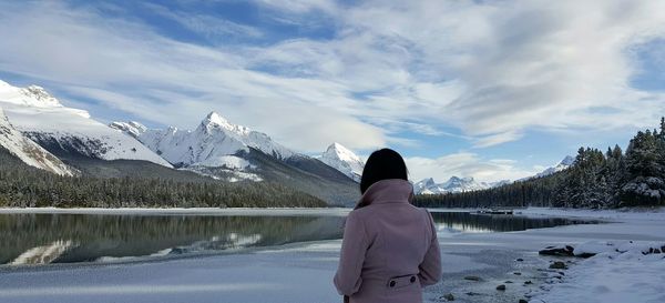 Scenic view of snow covered mountains