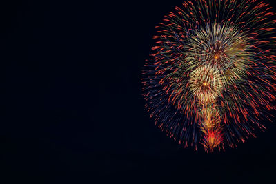 Low angle view of firework display at night