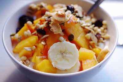 Close-up of fruit salad in bowl