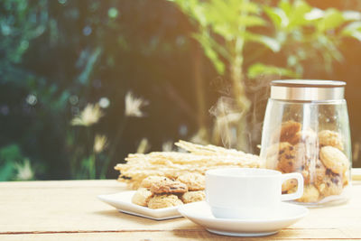 Close-up of breakfast on table