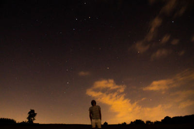 Low angle view of silhouette trees against sky at night
