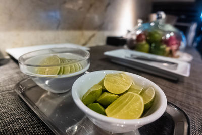 Close-up of fruits served on table