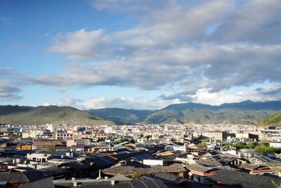 High angle view of townscape against sky